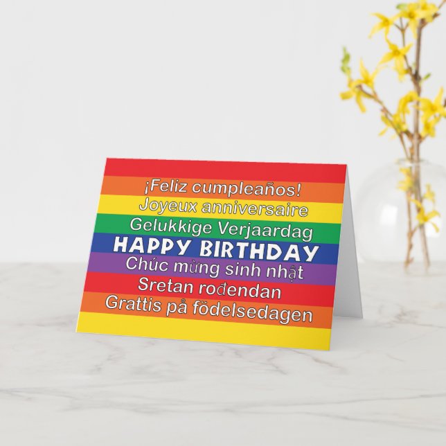 Happy Birthday Rainbow Colourful Many Languages  Card (Yellow Flower)