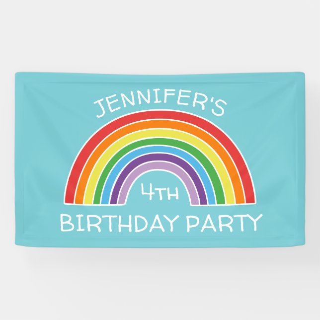 Happy Birthday Rainbow Girls Party Personalised Banner (Horizontal)