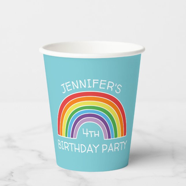 Happy Birthday Rainbow Girls Party Personalised Paper Cups (Front)