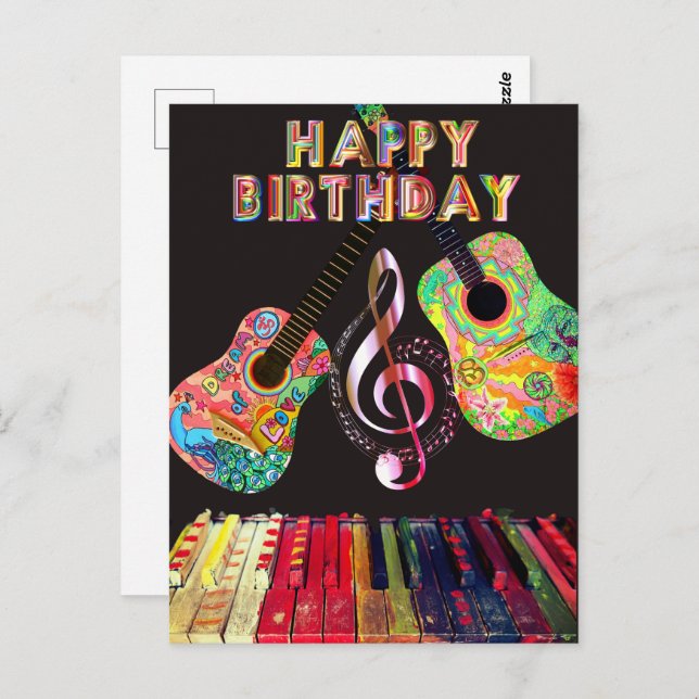 Happy Birthday Rainbow Guitar Piano | Postcard (Front/Back)
