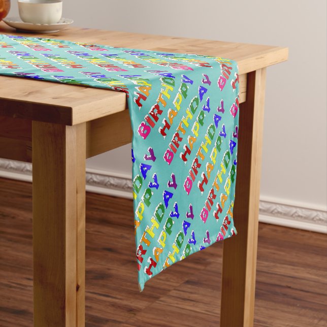 Happy Birthday Rainbow Icing Font Short Table Runner (In Situ)