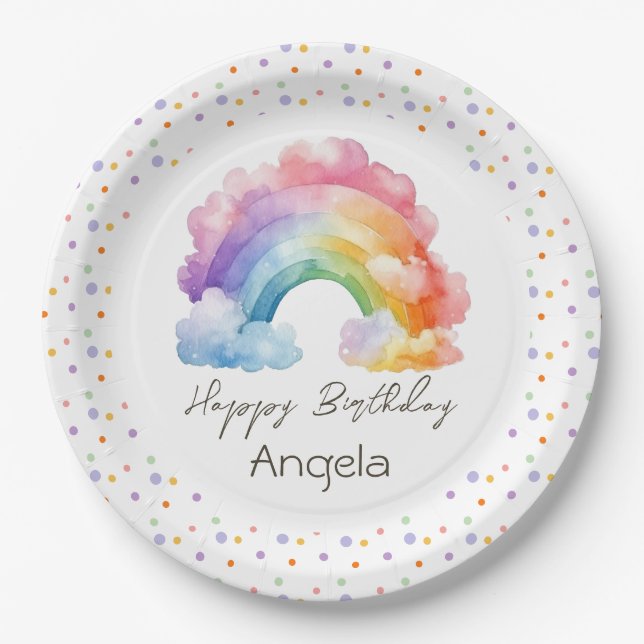 Happy Birthday Rainbow Kids Paper Plate (Front)