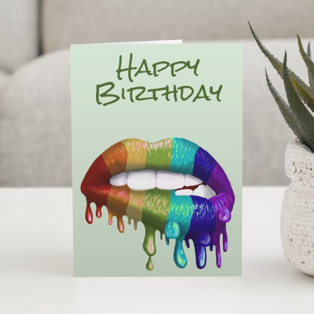 Happy Birthday Rainbow Lips Dripping Card (Creator Uploaded)