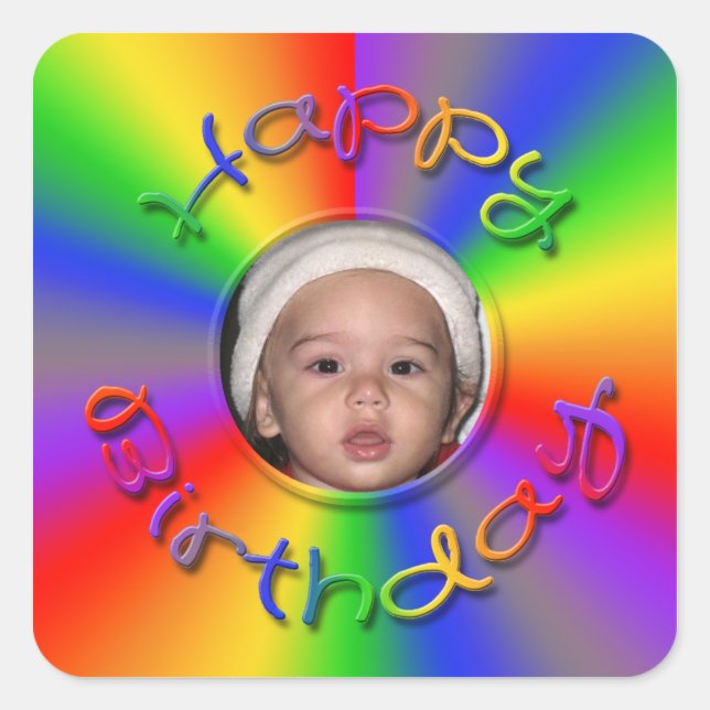 Happy Birthday Rainbow Photo Stickers Template (Front)