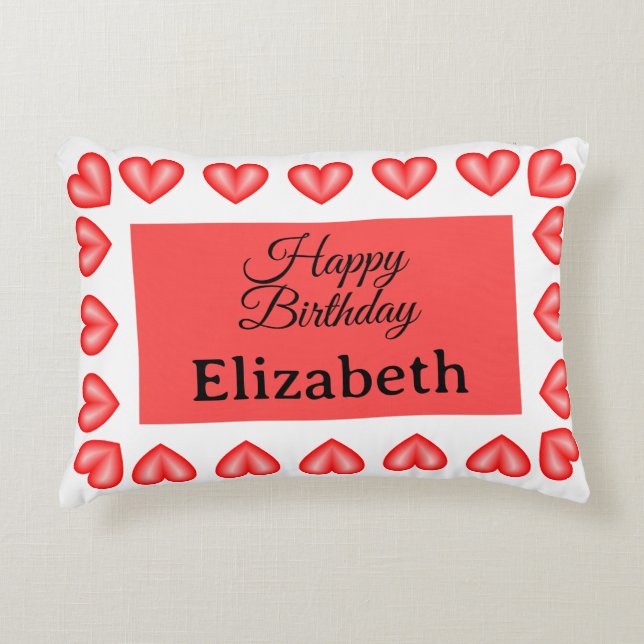 Happy birthday rectangle heart frame custom name decorative cushion (Front)