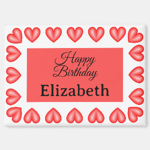 Happy birthday rectangle heart frame custom name magnet