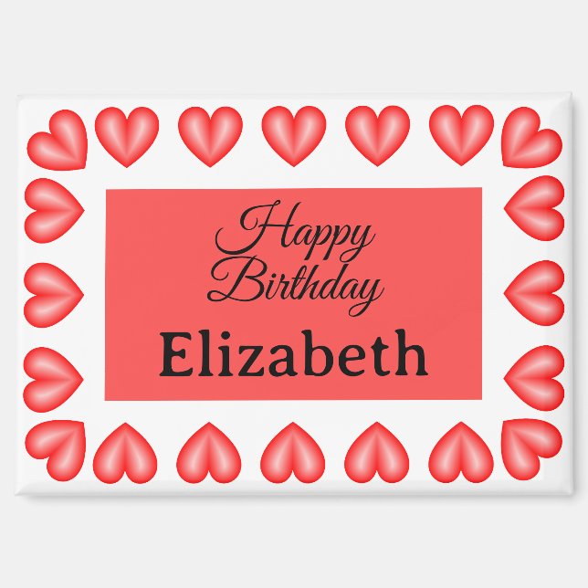Happy birthday rectangle heart frame custom name magnet (Front)