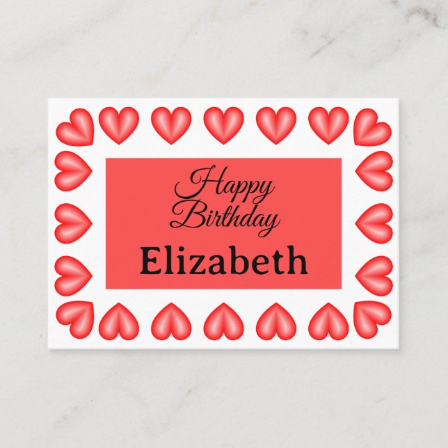 Happy birthday rectangle heart frame custom name place card (Front)