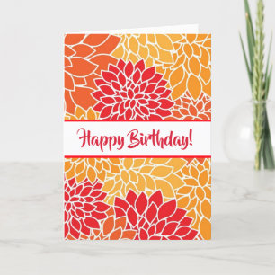 Happy Birthday Red and Orange Floral  Card