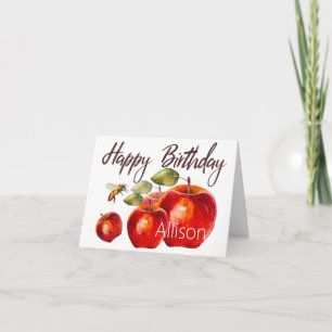 Happy Birthday Red Apple Watercolor  Card