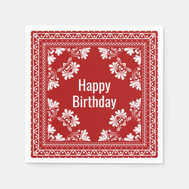 Happy Birthday Red Bandanna  Napkin (Front)