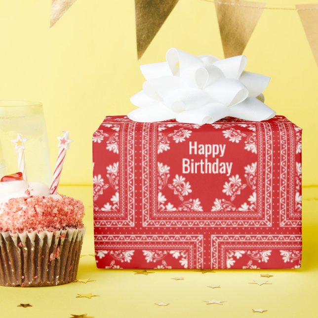 Happy Birthday Red Bandanna   Wrapping Paper (Birthday Party)