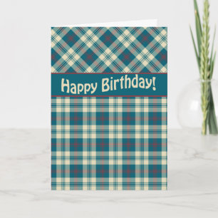 Happy Birthday Red Blue Madras Check Card