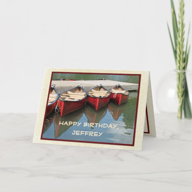 Happy Birthday, Red Canoes, Name, Greeting Card (Front)