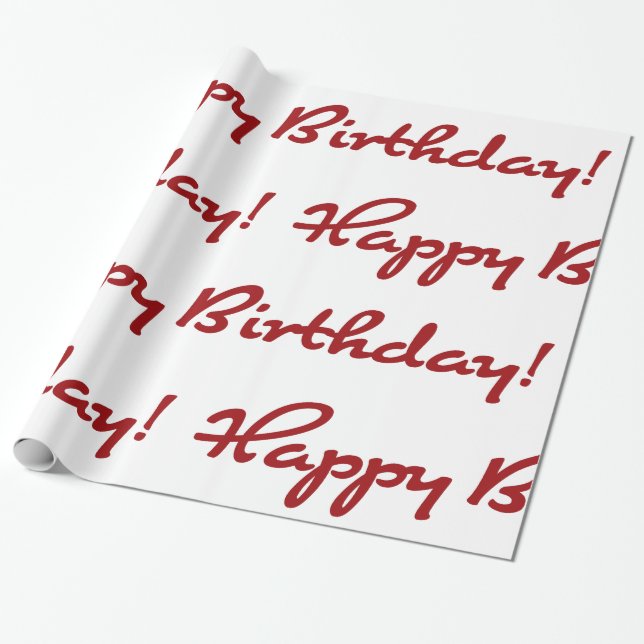 Happy Birthday! Red Casual Script Wrapping Paper (Unrolled)