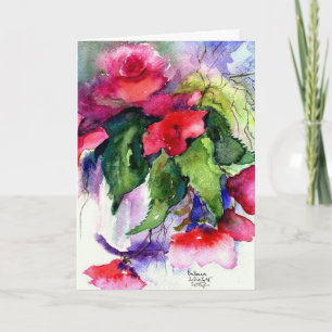 happy birthday, red flowers card