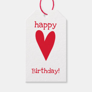 Happy Birthday! Red Heart Gift Tags