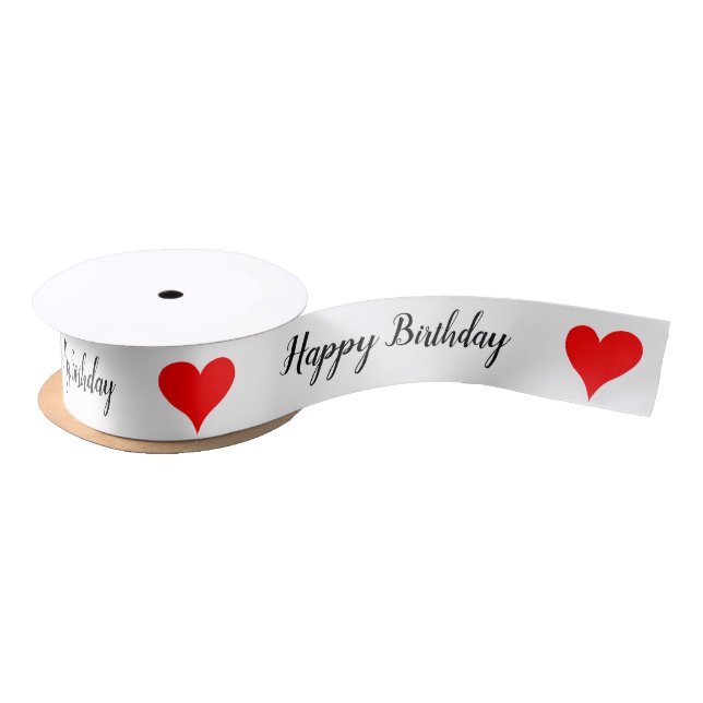 Happy Birthday Red Hearts 1.5 INCH Satin Ribbon (Spool)