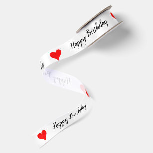 Happy Birthday Red Hearts 1.5" Satin Ribbon
