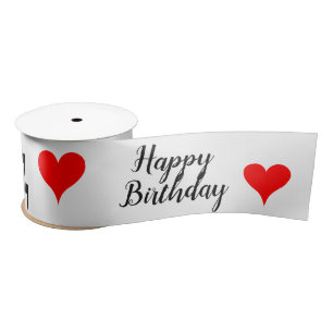 Happy Birthday Red Hearts 3 INCH Satin Ribbon