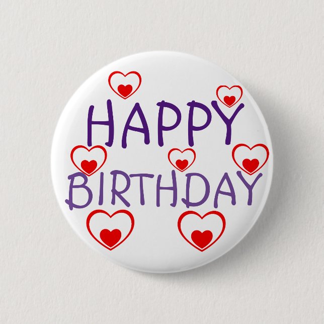 Happy Birthday Red Hearts 6 Cm Round Badge (Front)