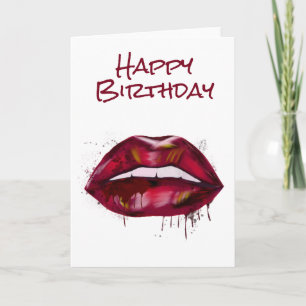 Happy Birthday Red Lips Dripping Card