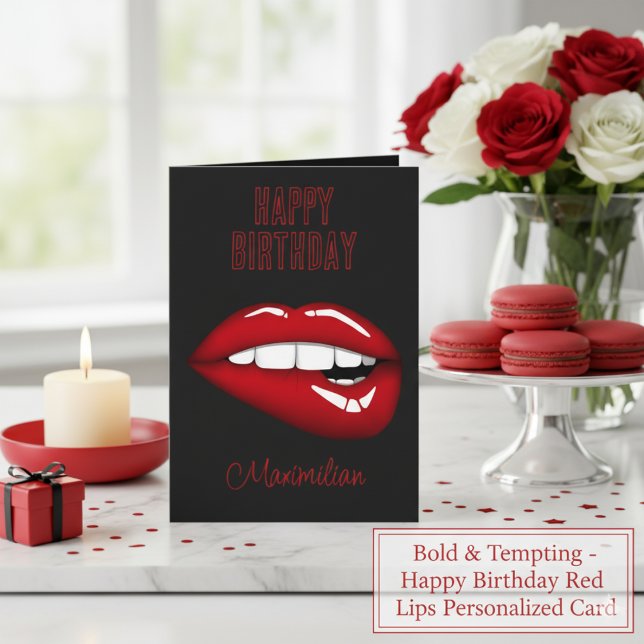 Happy Birthday Red Lips Personalised Card (Happy Birthday Red Lips Personalized Card)