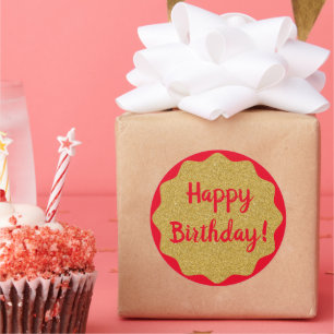 Happy Birthday Red Minimal Simple  Classic Round Sticker