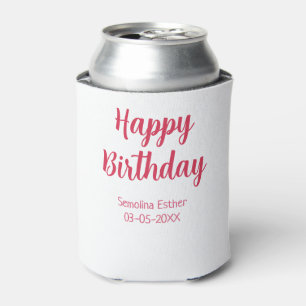 happy birthday red name retro simple modern elegan can cooler