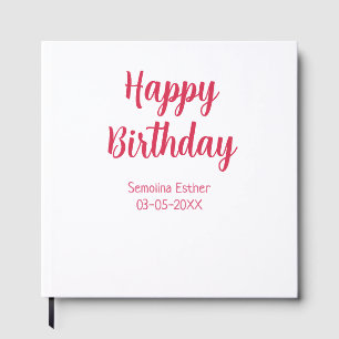 happy birthday red name retro simple modern elegan guest book
