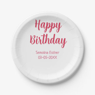 happy birthday red name retro simple modern elegan paper plate