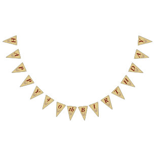 Happy Birthday Red Outline Trophy Deer Head Antler Bunting