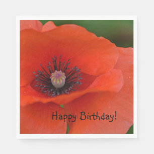 Happy Birthday Red Poppy Napkin