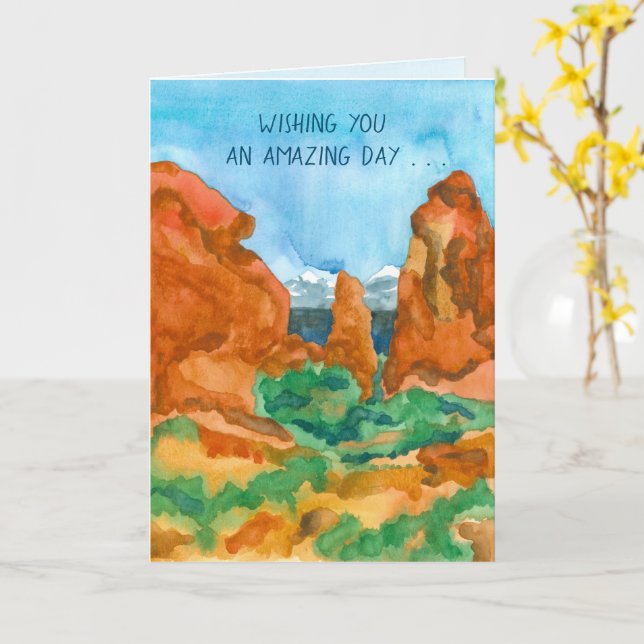 Happy Birthday Red Rock Moab Mountains Card (Yellow Flower)