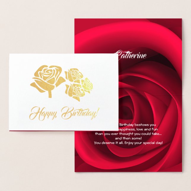 Happy Birthday. Red Rose Luxury Foil-Pressed Cards (Display)