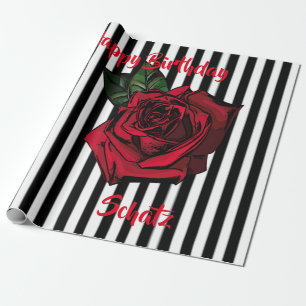 Happy Birthday red rose Wrapping Paper