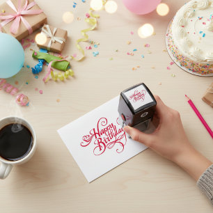Happy Birthday Red Self Inking Rubber Stamp