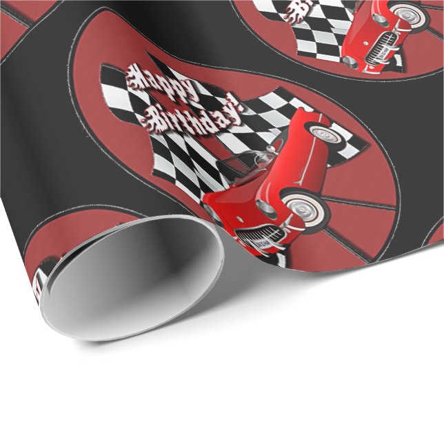 Happy Birthday Red Sports Car Wrapping Paper (Roll Corner)