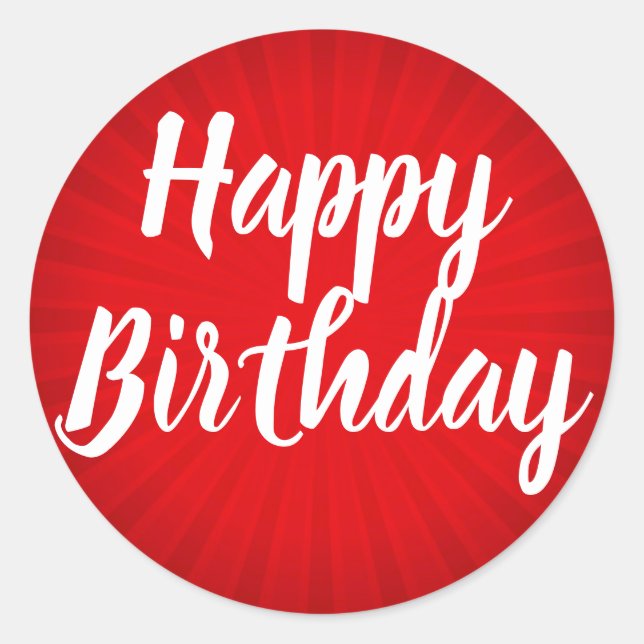 Happy Birthday Red Sunburst Classic Round Sticker (Front)