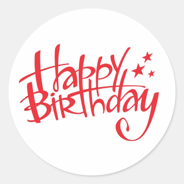 Happy Birthday Red Text  Classic Round Sticker (Front)