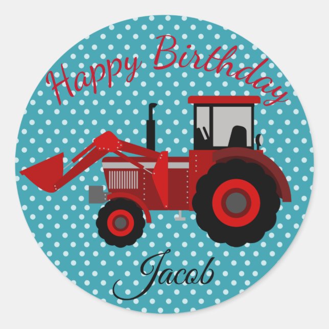 Happy Birthday Red Tractor Classic Round Sticker (Front)