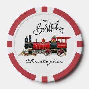 Happy Birthday Red Train Poker Chips