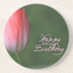 happy birthday red tulip flower coaster