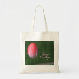 happy birthday red tulip flower tote bag