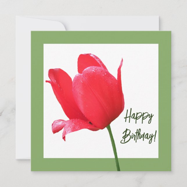Happy Birthday red tulip trendy floral beautiful   Card (Front)