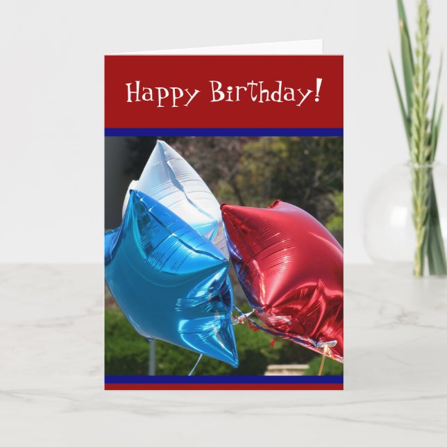 Happy Birthday Red White and Blue balloons card (Front)