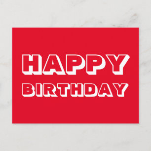 Happy Birthday red white modern bold typography Postcard