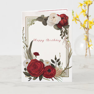 Happy Birthday Red White Roses Card