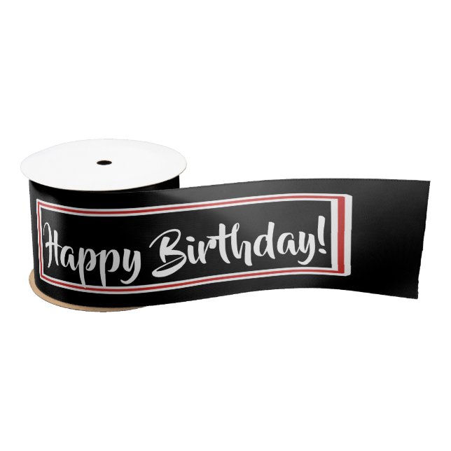 Happy Birthday Red White Script Satin Ribbon (Spool)