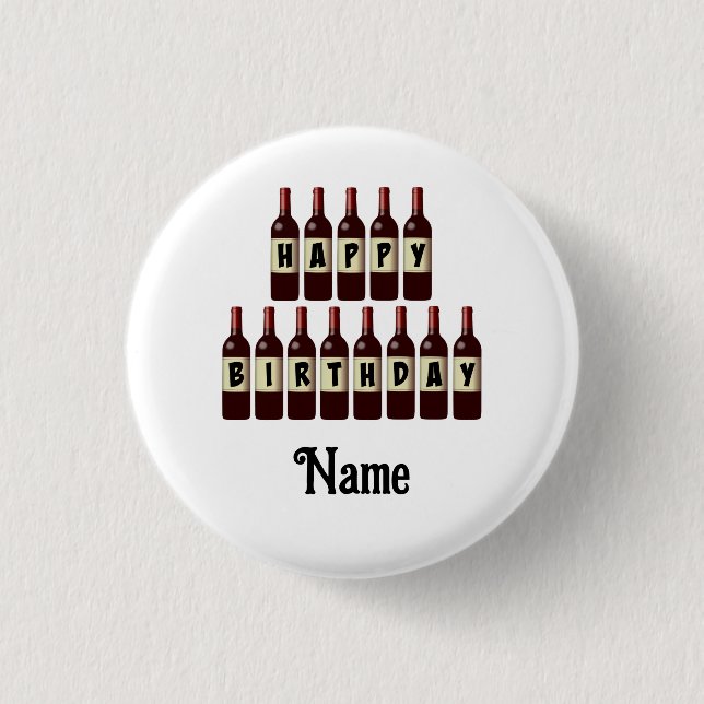 Happy Birthday Red Wine Bottles Customised 3 Cm Round Badge (Front)